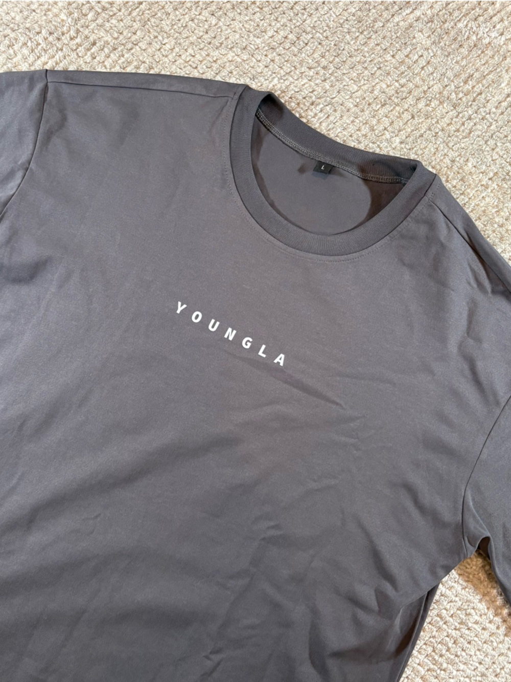 YoungLA Men’s L Charcoal Polyester Tee with White Logo